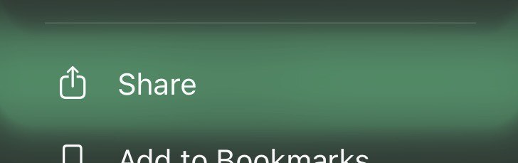 Safari menu with the Share item highlighted