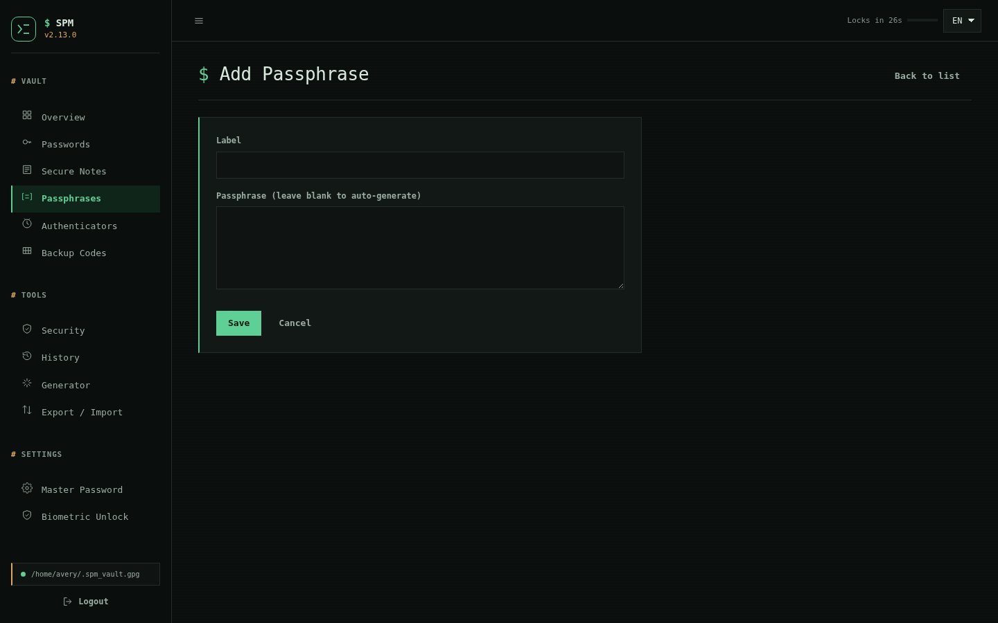 Add passphrase