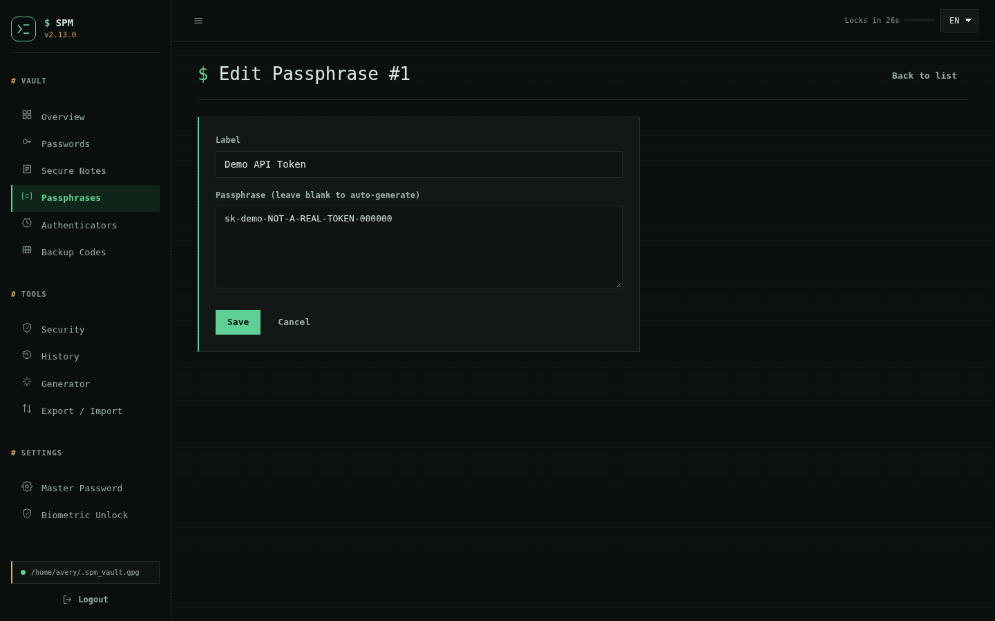 Edit passphrase