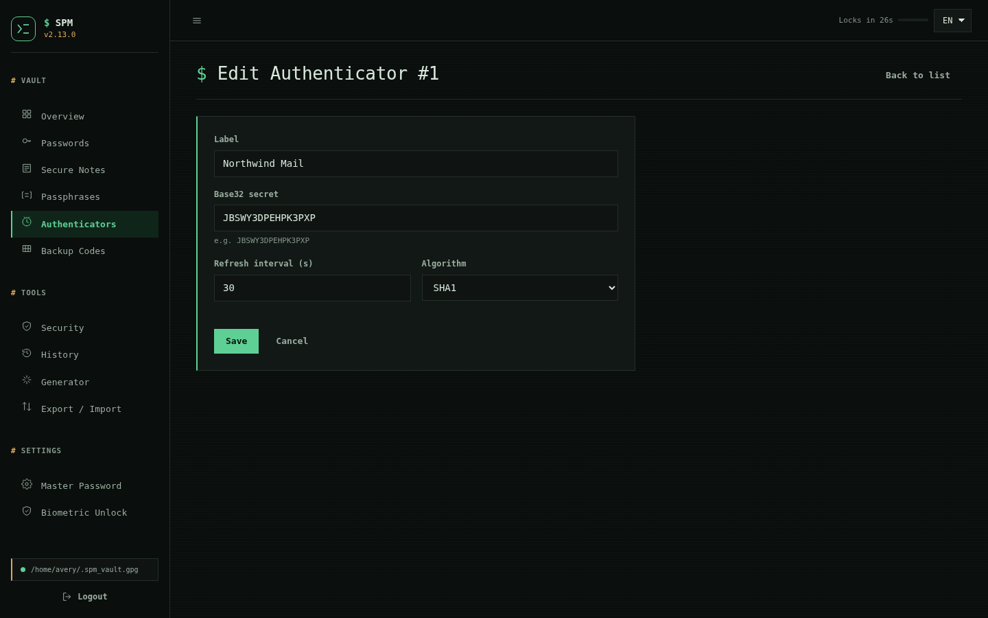 Edit authenticator
