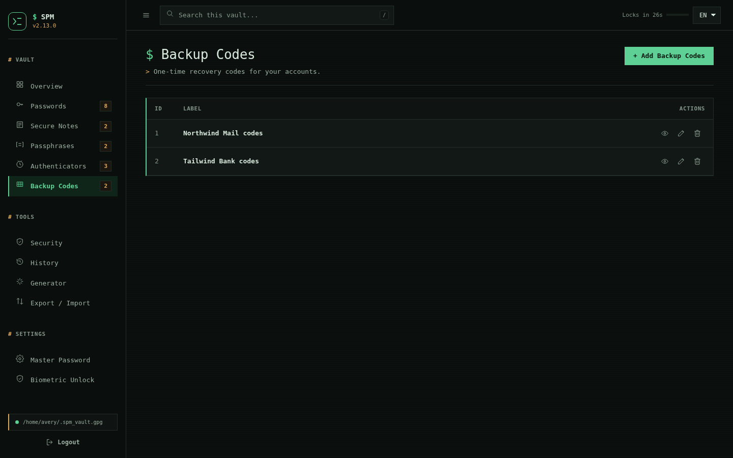 Backup-code list