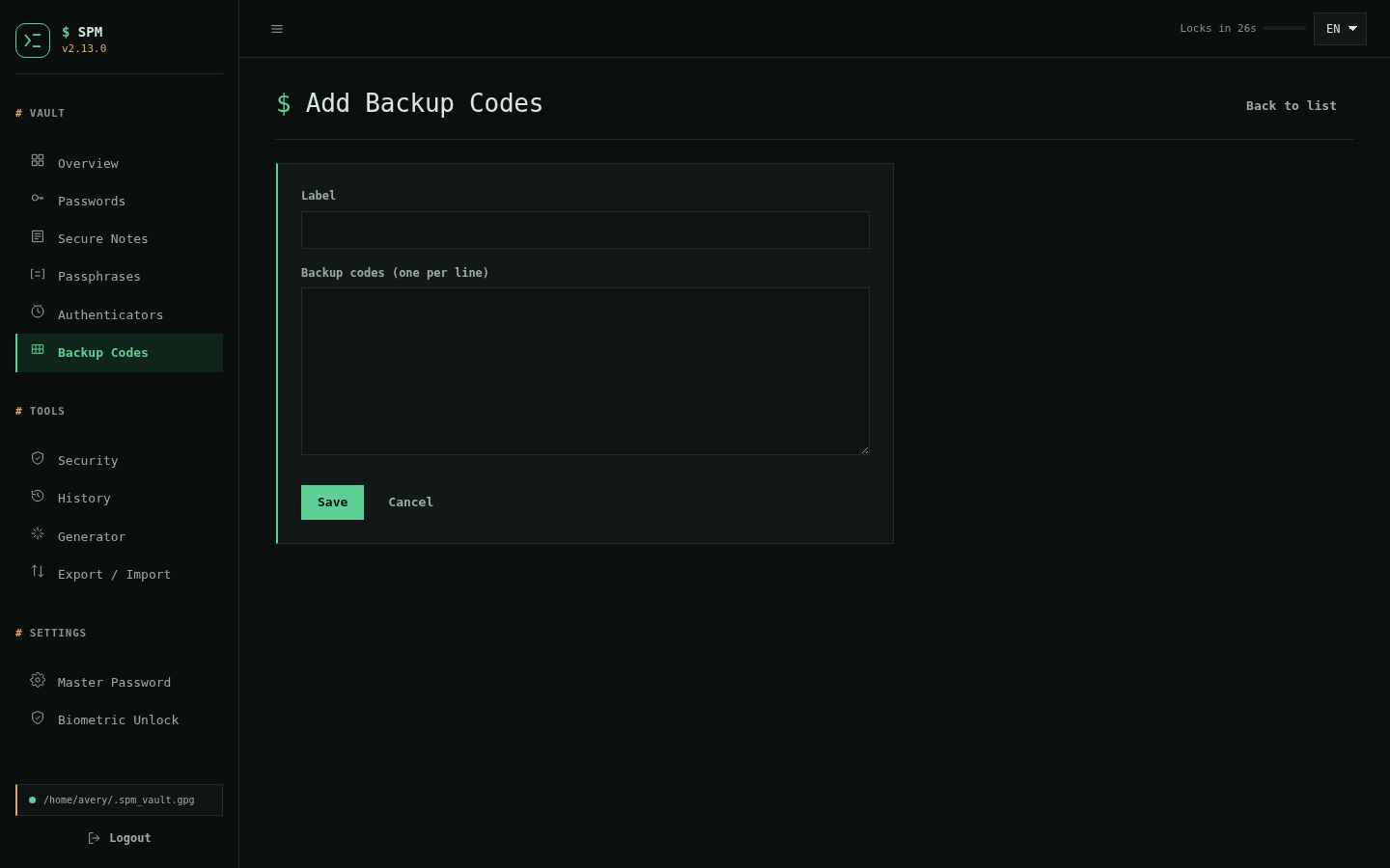 Add backup codes