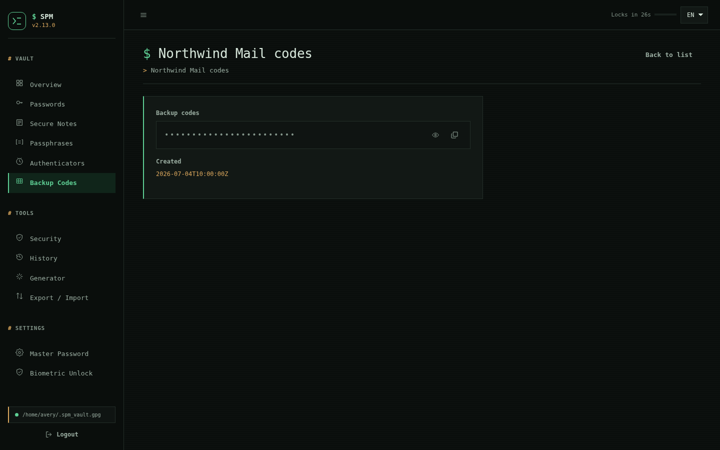 View backup codes