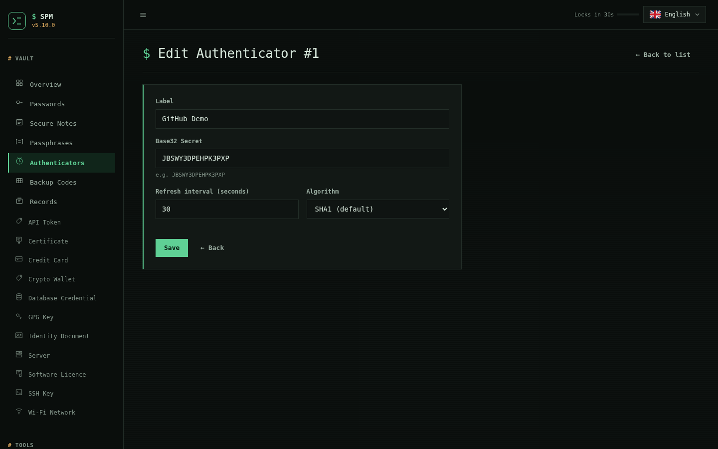 Edit authenticator