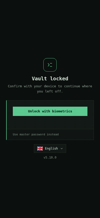 SPM locked screen on iOS offering biometric unlock with a master-password fallback
