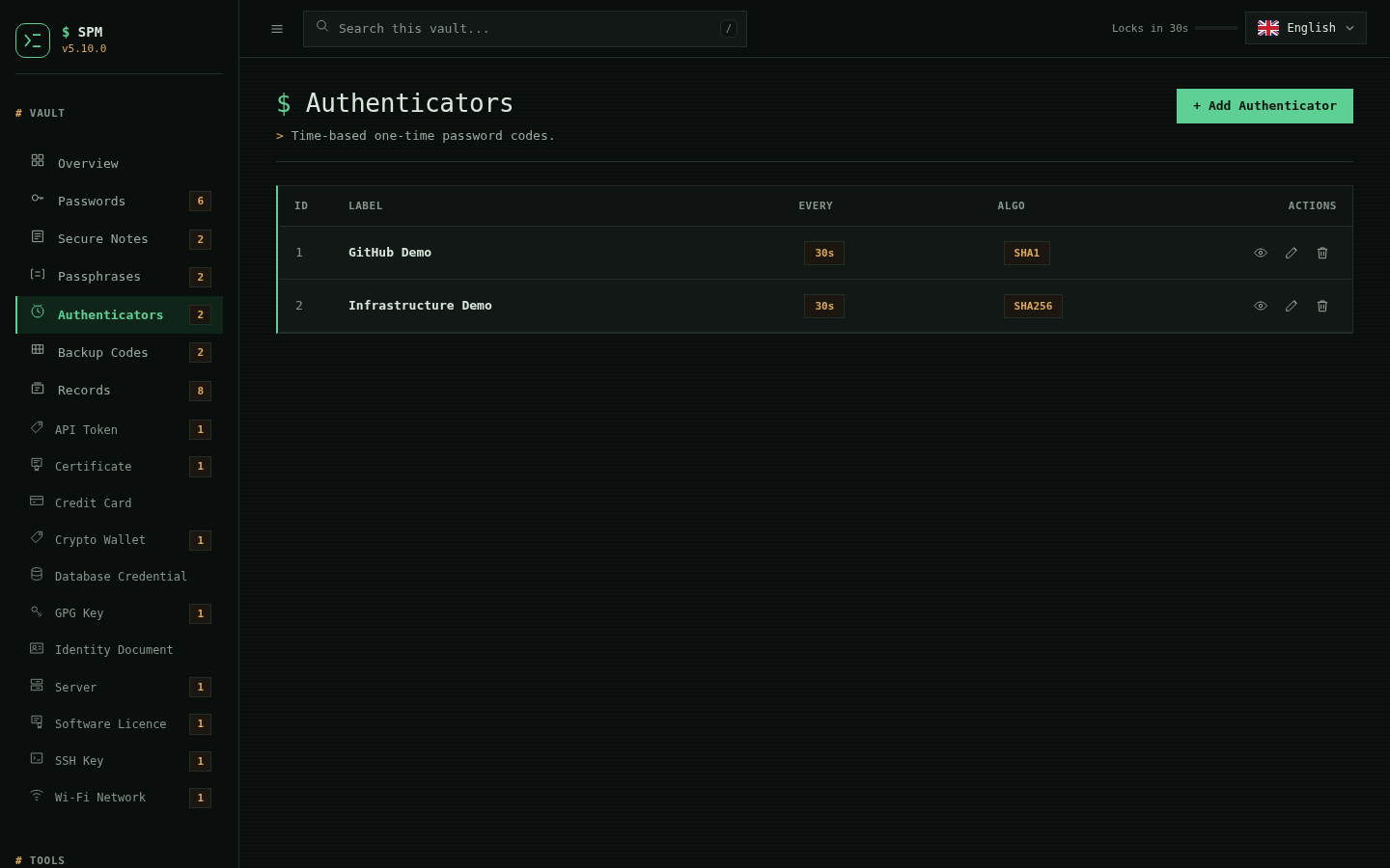 Authenticator list