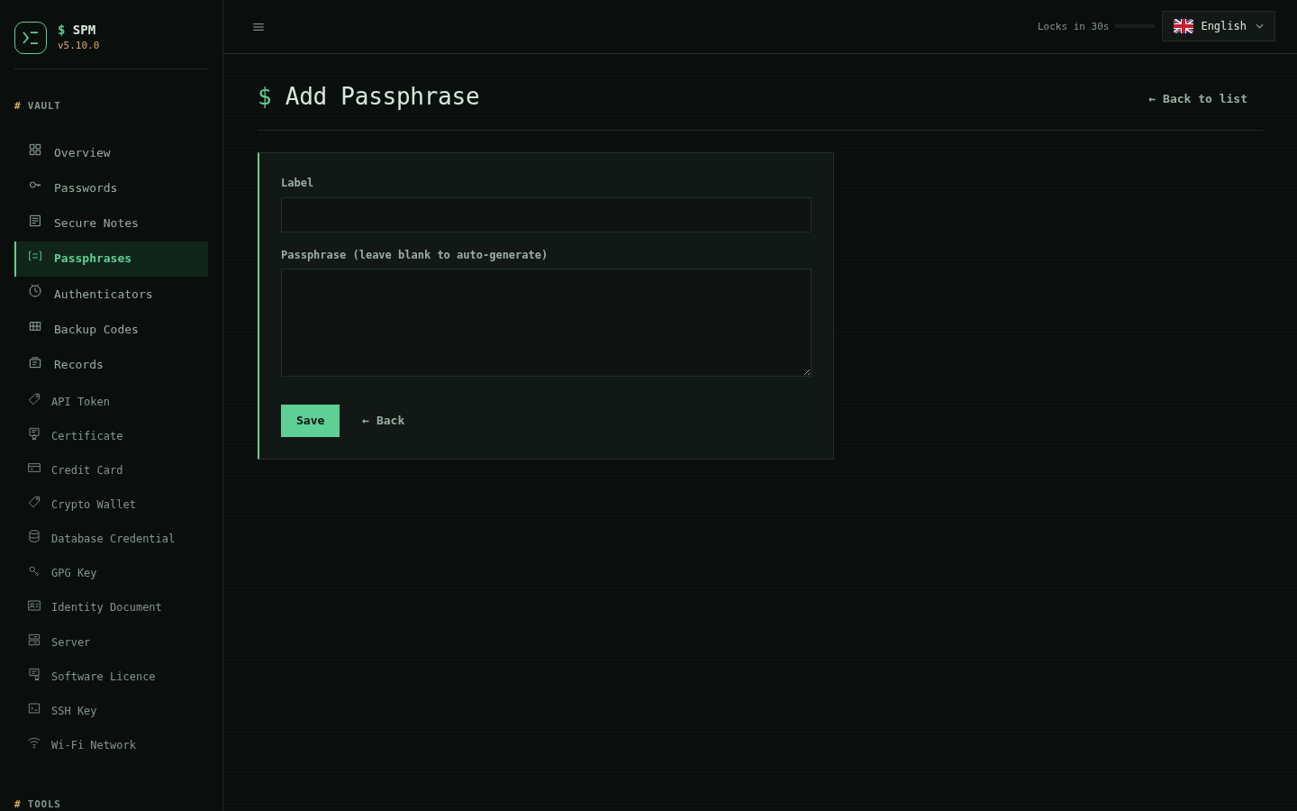 Add passphrase