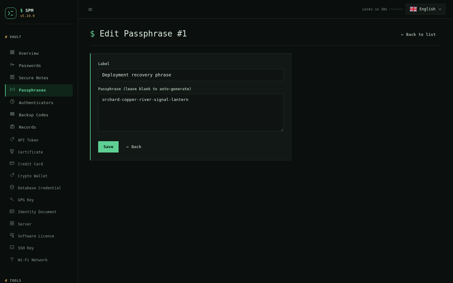 Edit passphrase